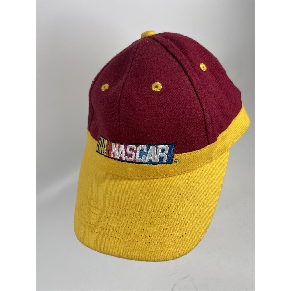 Vintage NASCAR Racing Adjustable Logo Red Yellow Baseball Cap, Hat, Race Cars